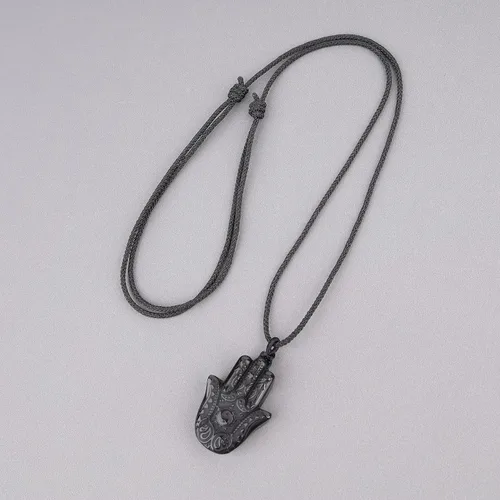 Miniatura 5 de COAI Hamsa - Collar de obsidiana negra para hombre y mujer