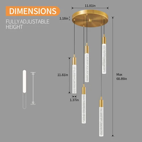 Miniatura 4 de Luminaria Moderna Lámpara Colgante de Isla de Cocina Luz Colgante LED Regulable Dorada Luces Colgantes Mini Iluminación Colgante de Cristal