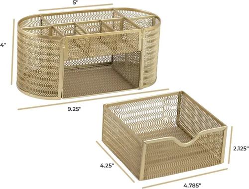Miniatura 6 de BLU MONACO Organizador de escritorio Aqua Soporte de metal para papelería con cajón y ocho compartimentos Almacenamiento de escritorio