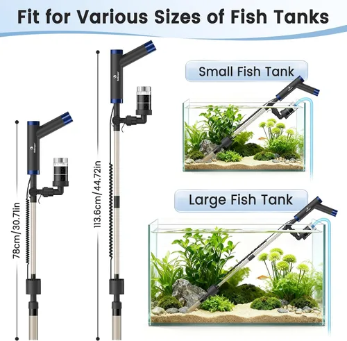 Miniatura 8 de fishkeeper Limpiador eléctrico para peceras – Herramientas de limpieza de acuarios recargables de 8 W con aspiradora de grava, cambiador de agua