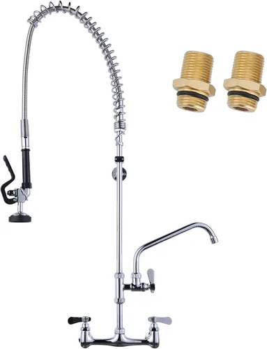Miniatura 10 de Grifo de cocina comercial para montaje en pared con pulverizador de preenjuague de 21 pulgadas de altura, grifo de fregadero de cocina de 8 pulgadas