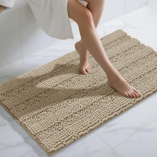 Miniatura 76 de Yimobra Alfombras lavables para baño, alfombra de baño de chenilla súper suave y absorbente para piso y alfombra, alfombra antideslizante de secado