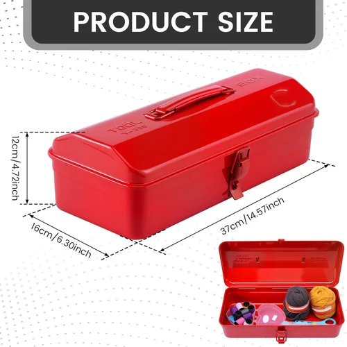 Miniatura 2 de Caja de almacenamiento de herramientas de metal grande con asa para taller, caja de herramientas portátil de 15 pulgadas con tapa, caja organizadora