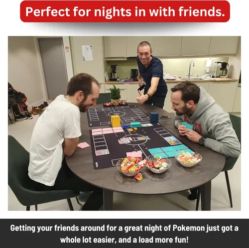 Miniatura 6 de The Gaming Mat Company Tapete de juego compatible con 2 jugadores para cartas de Pokémon, 28.35 x 28.35 x 0.08 pulgadas, tapete de batalla negro