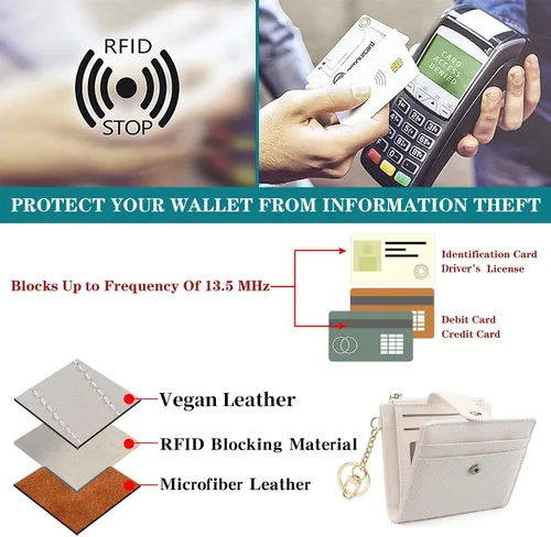 Miniatura 5 de GAEKEAO Billetera delgada para mujer, tarjetero con bloqueo RFID, billetera plegable con bolsillo para monedas con cremallera, ventana