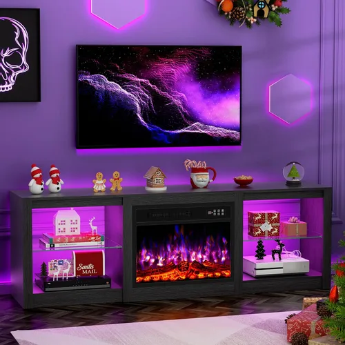 Miniatura 9 de BREEZEHEAT - Soporte de TV con chimenea eléctrica de 58 pulgadas para televisor de 65" - Centro de entretenimiento con chimenea de 18" y luz LED