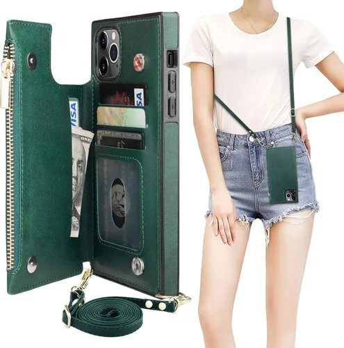 Miniatura 17 de Bocasal Funda tipo cartera cruzada para iPhone 11 Pro Max con tarjetero, protector de ranura para tarjetas con cremallera, a prueba de golpes