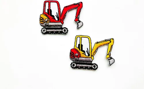 PL - Juego de 2 minicargadoras de retroexcavadora, tractor, pesado, Cute1, caricatura, coser, planchar, bordado, apliques, insignia, parche, ropa,