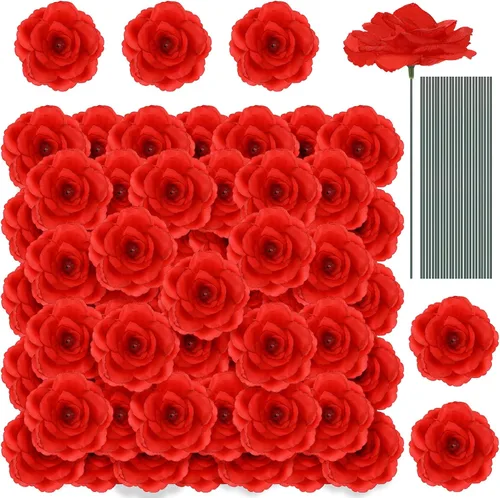 Miniatura 8 de Yunlly 100 piezas de flores artificiales de seda falsa con tallo largo en ramo de rosas para boda, fiesta, decoración del hogar para bricolaje, baby
