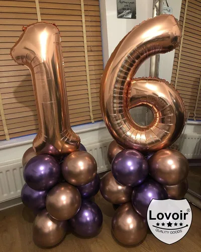 Miniatura 3 de Globo de oro rosa de 40 pulgadas con el número 16 de 61 dígitos gigantes de papel de aluminio de Mylar para helio de 16º cumpleaños 61, decoraciones
