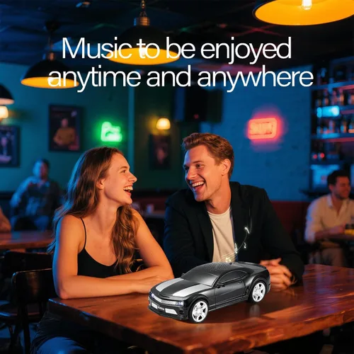 Miniatura 5 de WSTER Altavoz Bluetooth modelo de coche deportivo con sonido estéreo, emparejamiento TWS, luces LED de fiesta, reproducción USB/TF, ruedas móviles