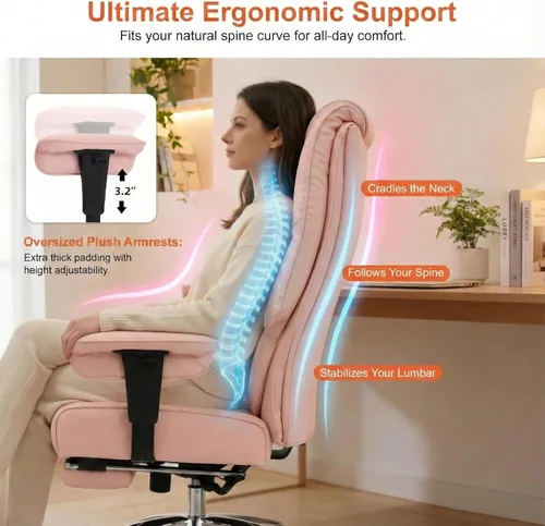 Miniatura 5 de EXCEBET Silla de oficina grande y alta de 400 libras de ancho, silla de oficina ejecutiva de cuero con respaldo alto con reposapiés, sillas