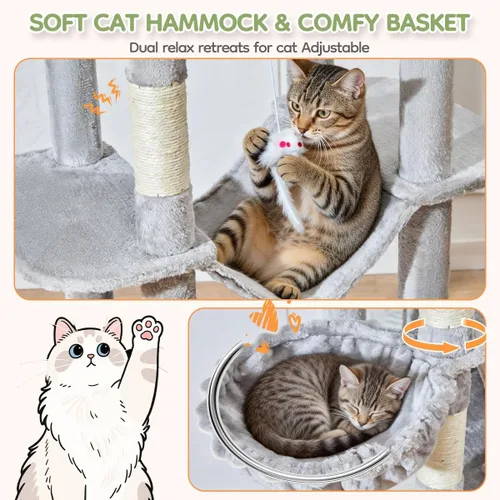 Miniatura 5 de Taoqimiao Árbol para gatos XXL de 79 pulgadas para gatos grandes, para gatos de gran tamaño, torre para gatos de varios niveles, 2 espaciosos