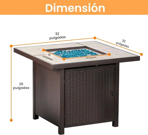 Miniatura 3 de BALI OUTDOORS - Mesa para fogata de gas propano 32 pulgadas, 50,000 BTU, fogatas cuadradas de gas para exterior, color marrón