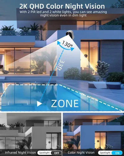 Miniatura 5 de Cámaras de seguridad WiFi 5G/2.4G inalámbricas para exteriores, cámaras WiFi alimentadas por batería 2K con detección de movimiento AI, foco