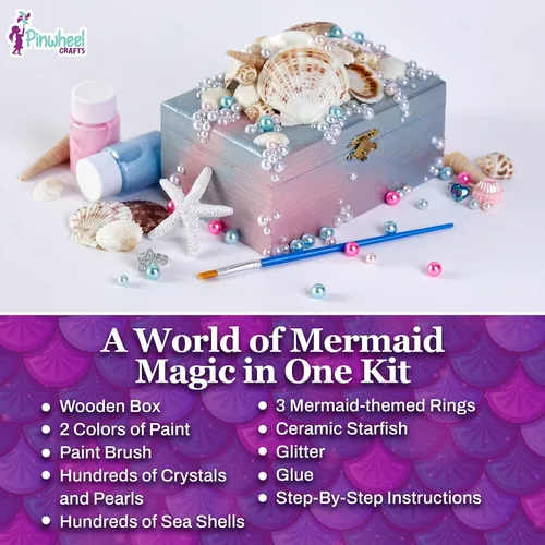 Miniatura 7 de Pinwheel Crafts Kit de Caja de Joyas DIY de Sirena para Niñas de 6+ Años - 530 Piezas Haz Tu Propia Caja de Joyas, Kits de Manualidades DIY