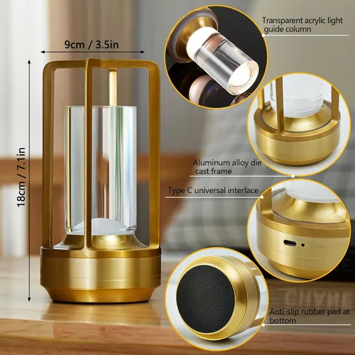 Miniatura 4 de Lámpara de Mesa Pequeña, Lámpara LED Recargable Inalámbrica Operada por Batería, Lámpara de Noche Ajustable de 3 Temperaturas de Color para Sala