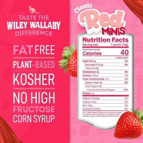 Miniatura 2 de Bolas de regaliz clásico Wiley Wallaby Mini, 0.5 onzas, regaliz suave y masticable gourmet estilo australiano clásico rojo, paquete de 40 bolsas