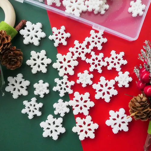 Miniatura 4 de 80 piezas de mini copo de nieve para manualidades, adornos de Navidad de resina blanca con purpurina pequeña, botones en forma de nieve, decoración