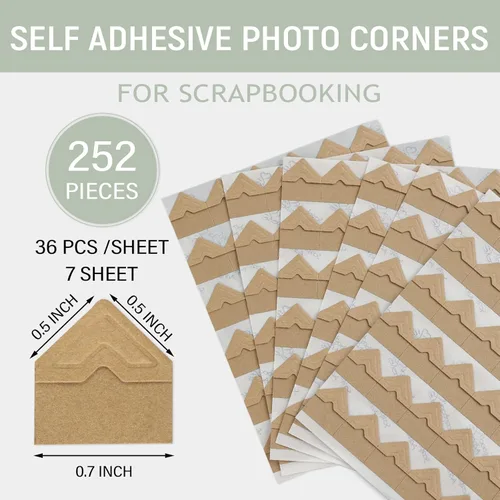 Miniatura 2 de Lineco Esquinas fotográficas de papel kraft sin ácidos de 0.5 pulgadas, autoadhesivas, sensibles a la presión, no amarillean, monta imágenes sin