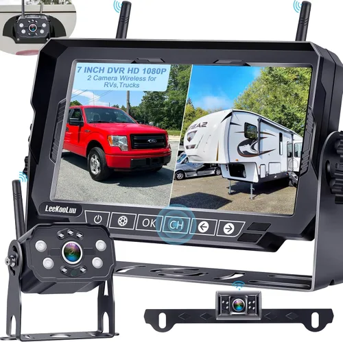 Miniatura 13 de Cámara de respaldo inalámbrica de 7 pulgadas para camión - 2 canales, líneas de cuadrícula DIY, HD 1080P, visión nocturna, impermeable IP69K, cámara