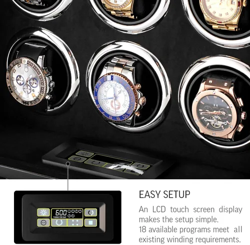 Miniatura 5 de Reloj enrollador para 6 relojes con retroiluminación LED, pantalla LCD y opción de parada de motor