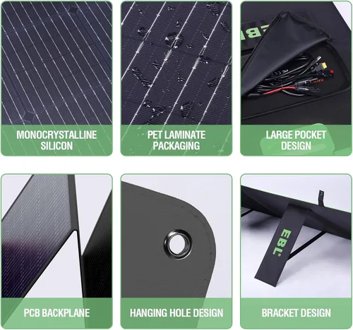 Miniatura 4 de EBL Panel solar portátil de 200 W, panel de energía solar de alta eficiencia para el hogar, RV, camping, marina, aplicaciones fuera de la red, Verde