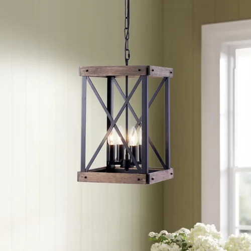 Luces colgantes de granja para isla de cocina, 4 luces rústicas de grano de madera negra, lámpara colgante colgante para comedor, fregadero,