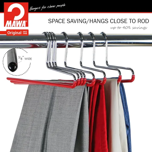 Miniatura 3 de Mawa by Reston Lloyd - Percha antideslizante para ropa que ahorra espacio con una sola barra para pantalones, estilo KH/1, juego de 30, color rojo