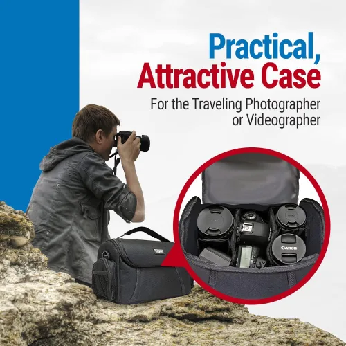 Miniatura 6 de Vidpro Bolsa para cámaras DSLR y videocámaras – Funda protectora grande con asa divisora acolchada y correa para el hombro compatible con la mayoría