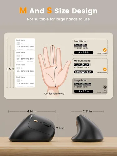 Miniatura 2 de SABLUTE MAM3 - Ratón ergonómico, mouse Bluetooth para manos pequeñas/medianas, conectividad de doble dispositivo para computadora/portátil, mouse