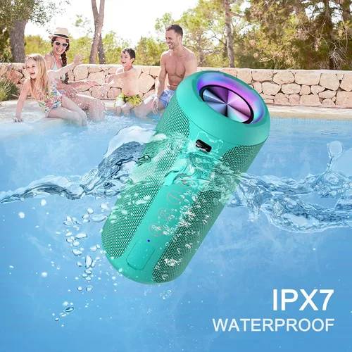 Miniatura 8 de Ortizan - Parlante Bluetooth 5.3, inalámbrico, impermeable IPX7, sonido estéreo de 24 W, graves profundos, luces RGB, emparejamiento doble, 30 horas