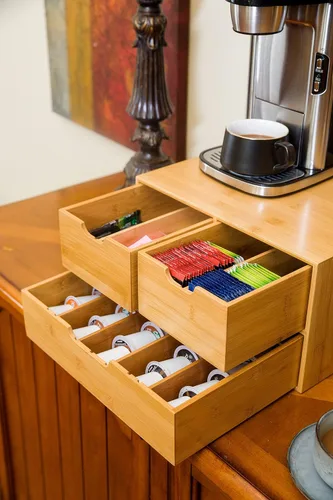 Miniatura 4 de Soporte extragrande de bambú para mostrador, cajón organizador de 2 niveles K-Cup