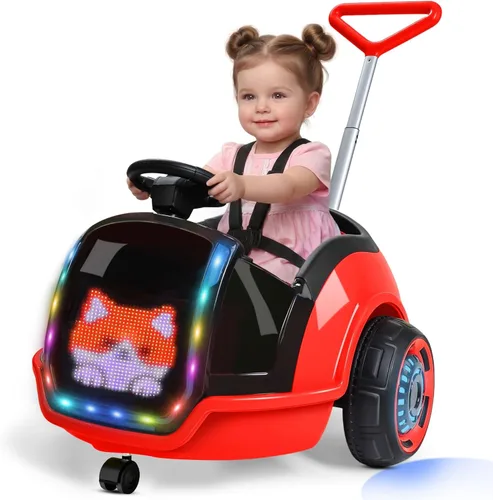 ANPABO Auto eléctrico 3 en 1, juguete de paseo para niños de 12 V con control remoto, giro de 360°, pantalla LED, cinturón de seguridad de 5 puntos,