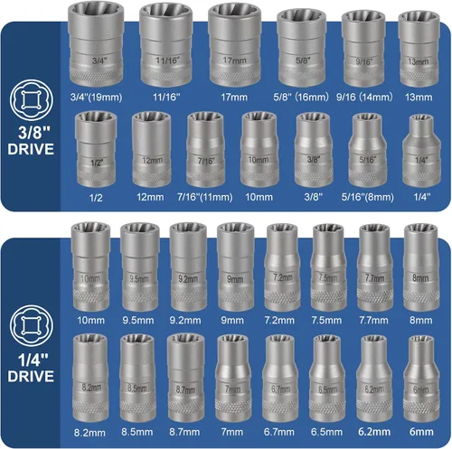 Miniatura 4 de Kit extractor de pernos mejorado, juego de dados extractores de pernos pelados de 32 piezas, removedor de pernos redondeados, extractor de tuercas