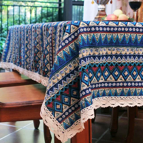 Miniatura 2 de LeLehome Elome - Mantel cuadrado de estilo bohemio vintage de 36 pulgadas, con encaje de lino y algodón, lavable, para cena y pícnic, cubierta