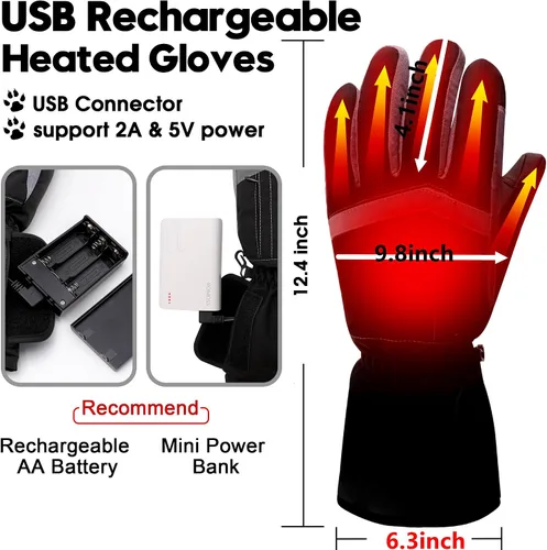Miniatura 2 de Guantes USB Calentados para Hombres Mujeres Guantes Eléctricos Calentados Camping Manos con Artritis Guantes Gruesos Impermeables con Pantalla