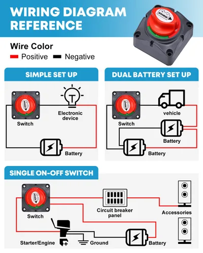 Miniatura 3 de Kohree 2 Pack Battery Disconnect Switch, 12V 24V 48V On/Off Heavy Duty Battery Shut Off Kill Isolator - Waterproof Marine Cut Off Switch 275 Amps
