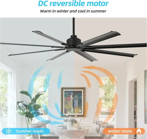 Miniatura 4 de Ventilador de techo de 72 pulgadas sin luz con control remoto, motor silencioso de CC reversible de 8 aspas, 6 velocidades, temporizador, negro