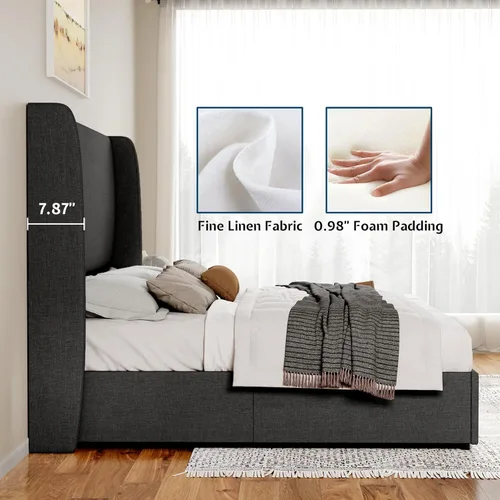 Miniatura 4 de Jocisland - Base de cama tamaño Queen con plataforma de almacenamiento abatible, tapizada en lino, con cabecera abatible moderna/almacenamiento