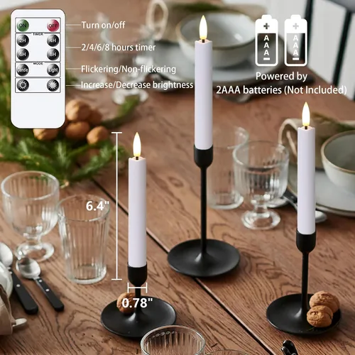 Miniatura 4 de Yeelida Velas cónicas sin llama a pilas con dos controles remotos con temporizador, velas LED de 6.4" con mechas 3D para ventana, luz cálida