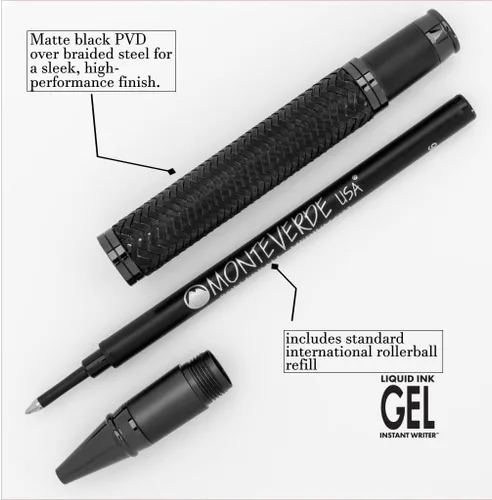 Miniatura 4 de Monteverde USA Innova Formula M Black Rollerball Pen Instrumento de escritura premium con repuesto Schmidt 888 Negro