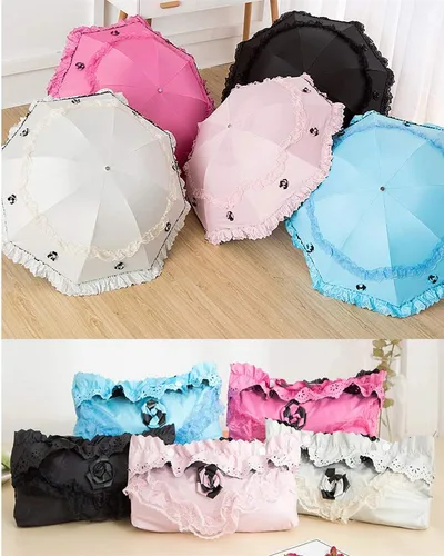 Miniatura 14 de Honeystore Paraguas plegable a prueba de rayos ultravioleta Princess Lace Parasol con cúpula anti-UV