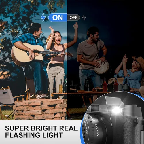 Miniatura 6 de Cámara digital 5K para fotografía, cámara de vlogging WiFi de 64MP con doble lente y pantalla abatible de 180°, zoom 16X, kit de cámara de apuntar