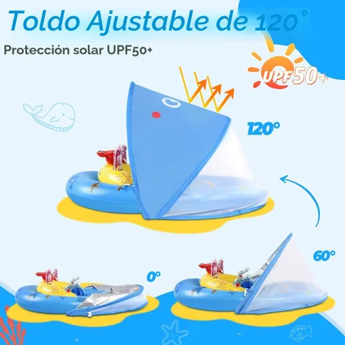 Miniatura 2 de LAYCOL Baby Pool Float with Canopy UPF50+, 120°Adjustable Sun Protection and Anti-Tip Safety Seat, Inflatable Toddler Floaties Infant Pool Float Azul