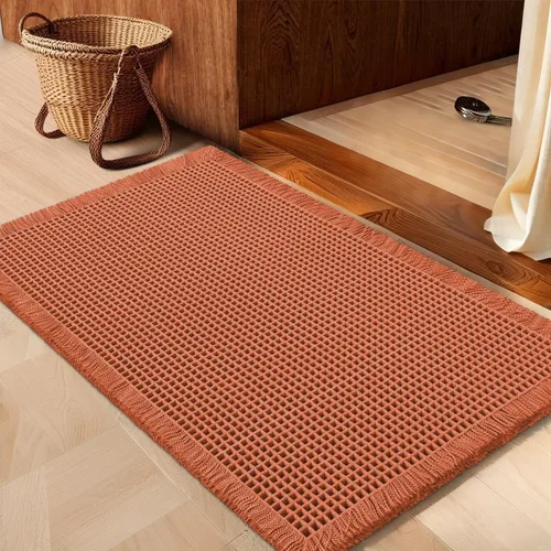 Miniatura 41 de IM HOME Tapete de baño de punto gofre, color caqui, de 24 x 17 pulgadas, tejido bohemio, moderno, absorbente, antideslizante, suave, lavable