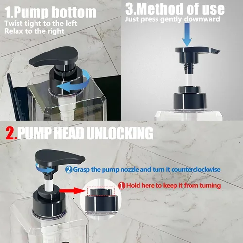 Miniatura 2 de Dispensador de champú y acondicionador (transparente, juego de 3, 27 onzas) - Botellas de champú y acondicionador recargables y vacías, juego