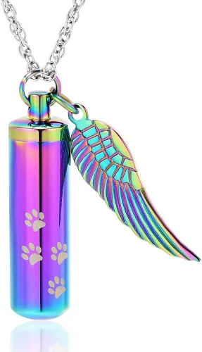 Miniatura 12 de shajwo Joyería de cremación, collares de urna con estampado de pata para cenizas humanas de mascotas, colgante de urna cilíndrica, recuerdo, collar