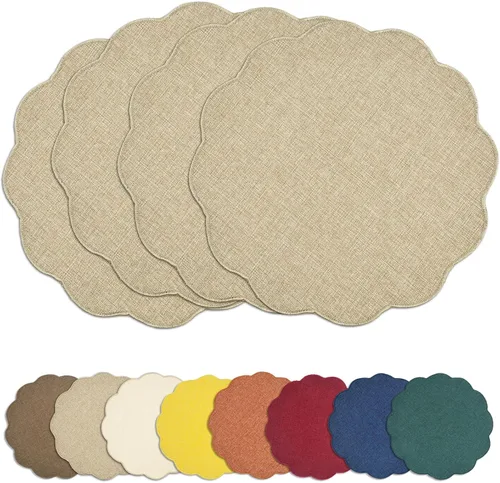 Miniatura 9 de AHHFSMEI Juego de 4 manteles individuales redondos de lino sintético, alfombrillas de mesa impermeables, resistentes al calor, antideslizantes y a