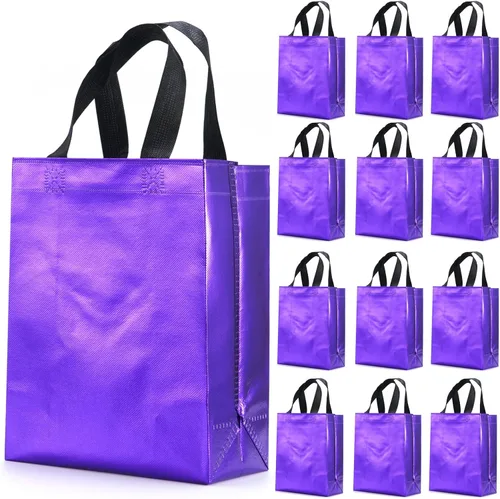 Miniatura 11 de 12 unidades de bolsas de regalo reutilizables no tejidas con asas para recuerdos de fiesta de 8 pulgadas de ancho x 4 pulgadas de largo x 10 Mix